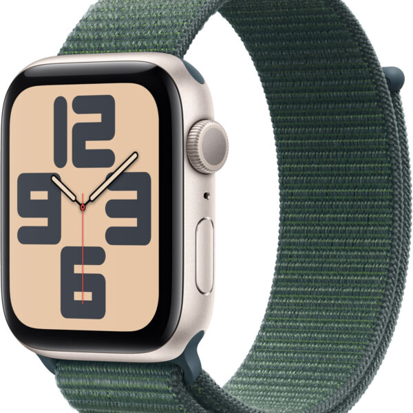 Apple Watch SE 2022 GPS 44 mm blanco estrella correa Loop deportiva verde lago