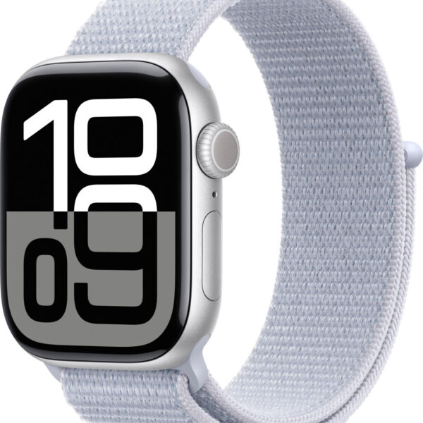 Apple Watch Series 10 GPS 42 mm aluminio plateado correa loop deportiva azul nube