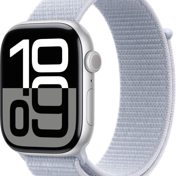 Apple Watch Series 10 GPS 46 mm aluminio plateado correa loop deportiva azul nube