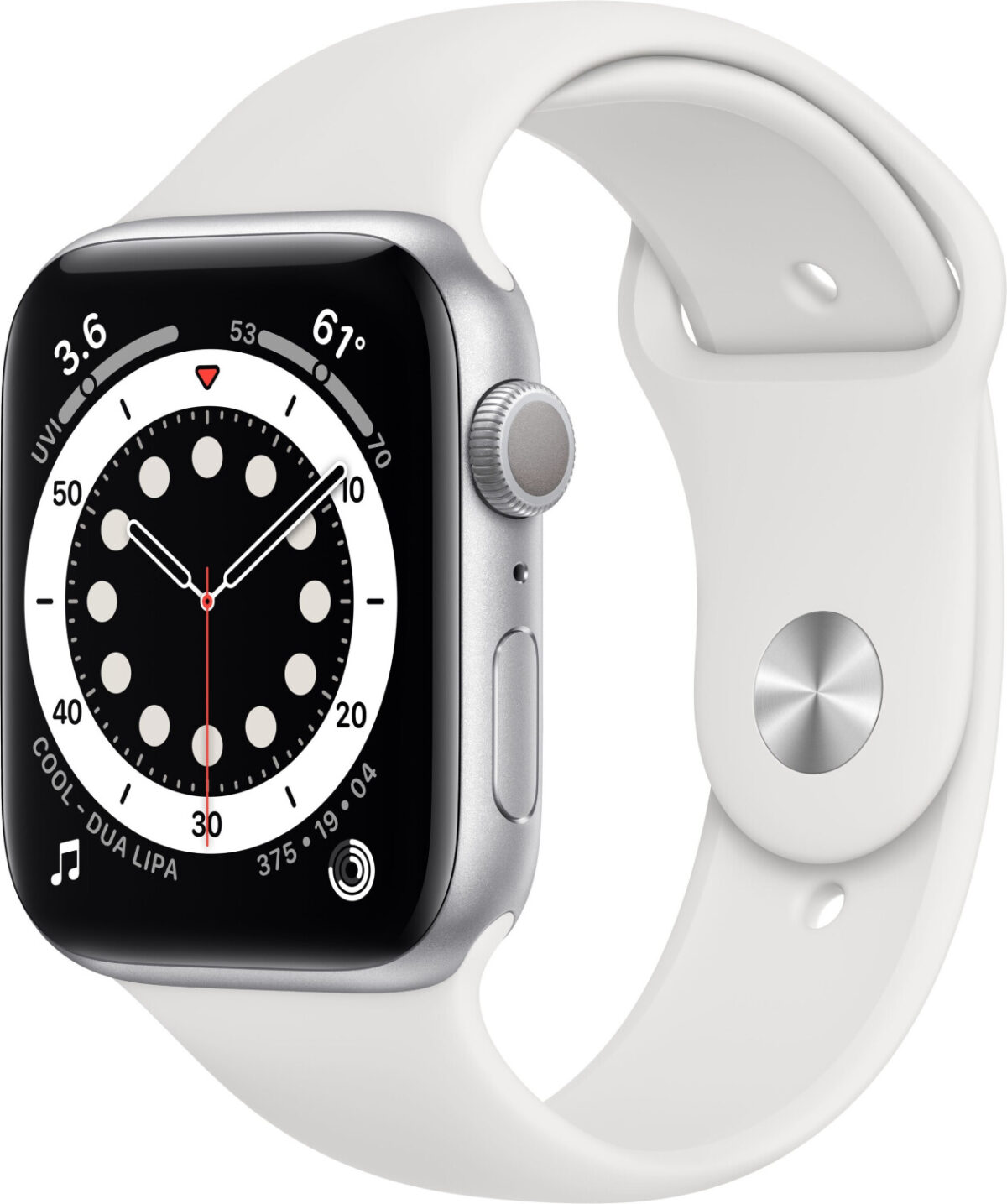 Apple Watch Series 6 44 mm aluminio plateado correa deportiva blanco