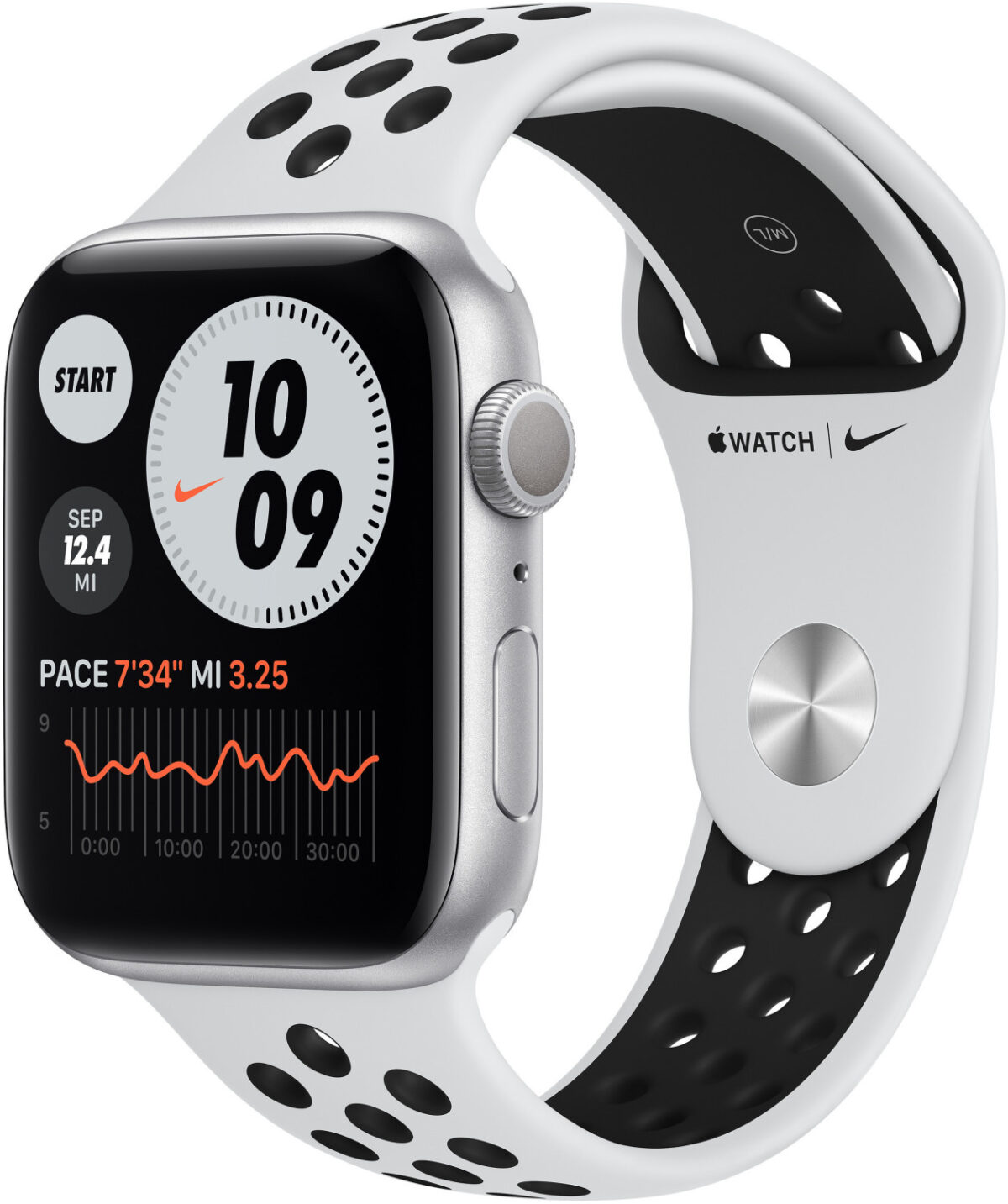 Apple Watch Series 6 Nike 44 mm aluminio plateado correa Nike Sport platino puro/negro