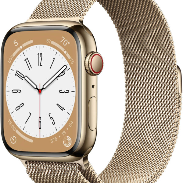 Apple Watch Series 8 4G 45 mm acero inoxidable dorado correa milanese loop dorada