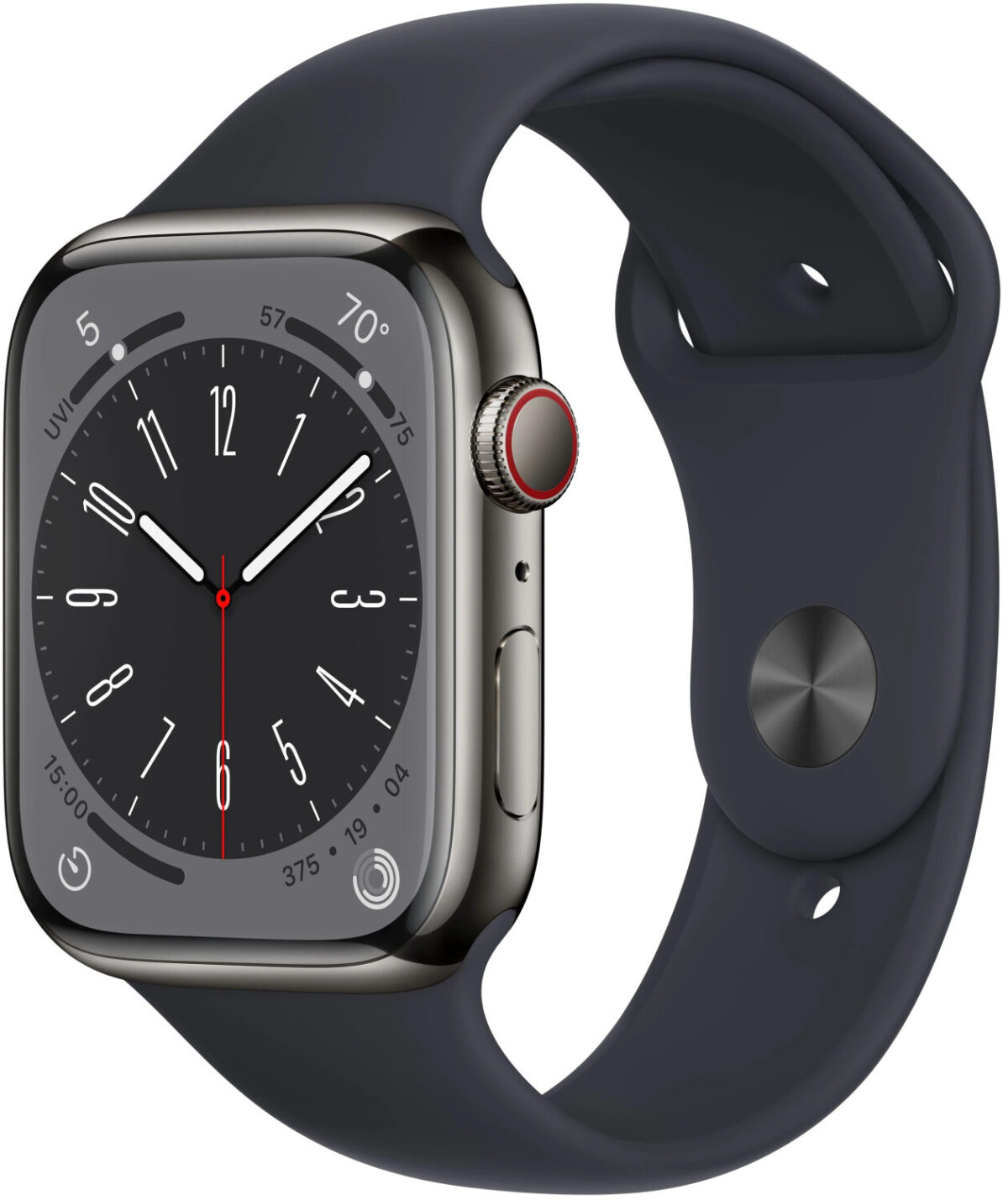 Apple Watch Series 8 4G 45 mm acero inoxidable grafito correa deportiva negra