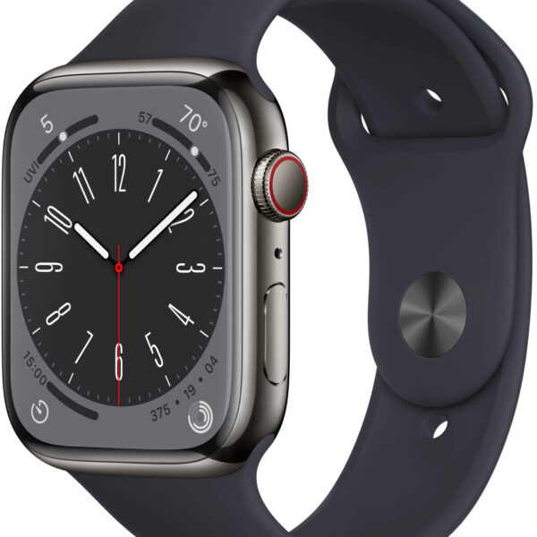 Apple Watch Series 8 4G 45 mm acero inoxidable grafito correa deportiva negra