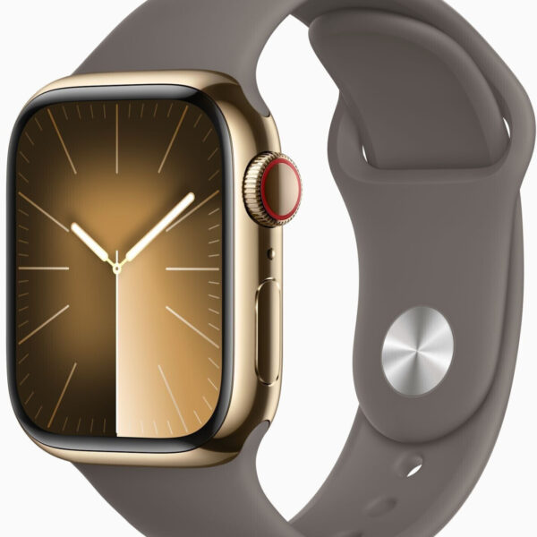 Apple Watch Series 9 4G 41 mm acero inoxidable dorado correa deportiva arcilla M/L