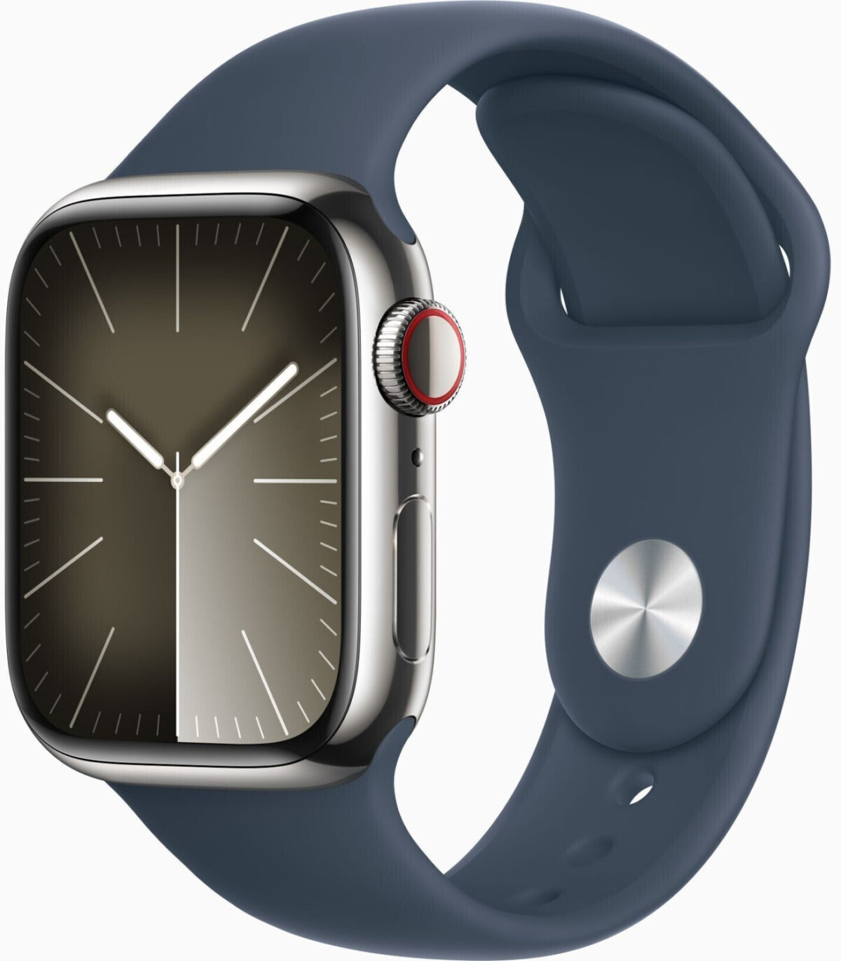 Apple Watch Series 9 4G 41 mm acero inoxidable plateado correa deportiva azul tempestad M/L