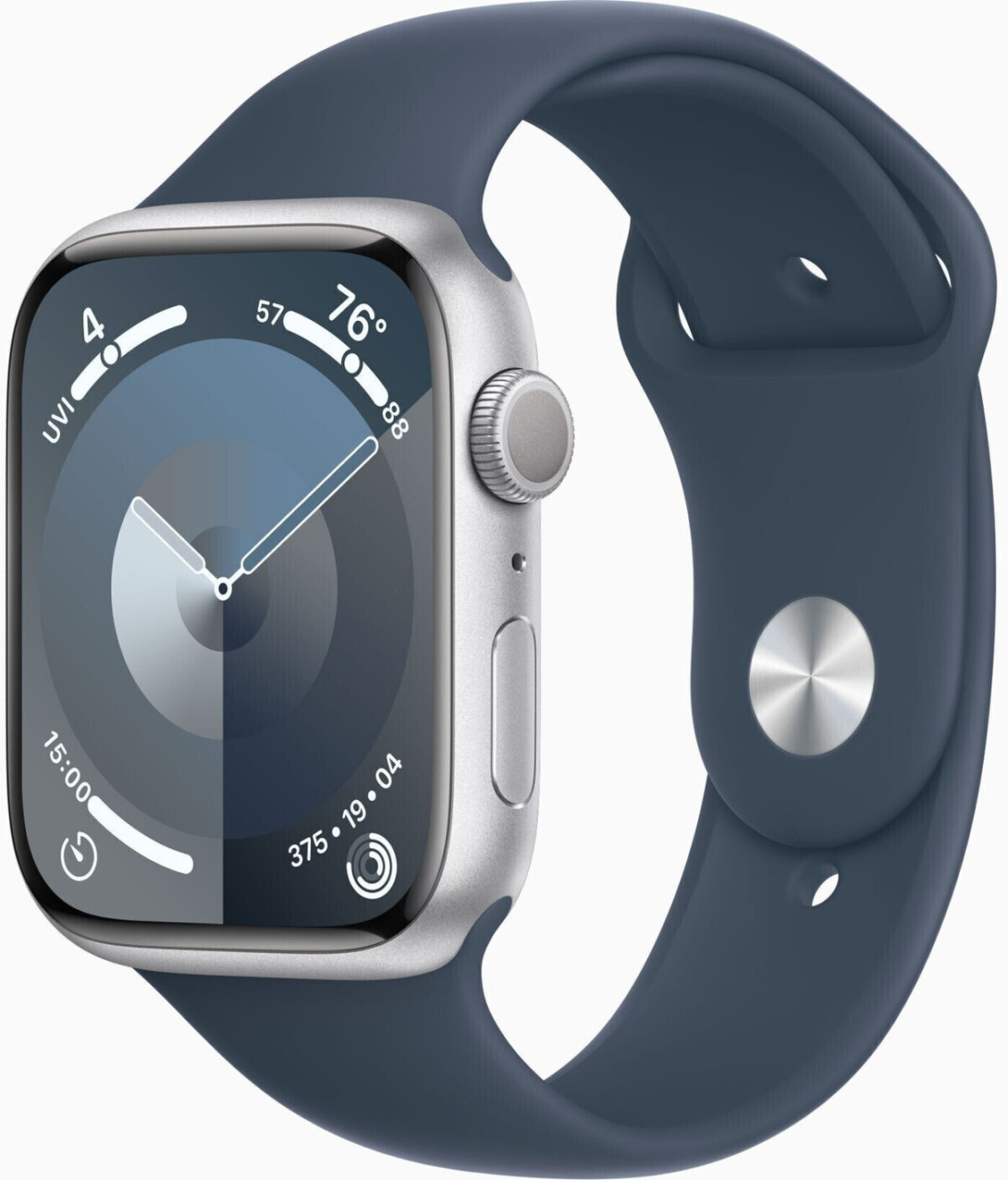 Apple Watch Series 9 GPS 45mm aluminio plateado correa deportiva azul tormenta M/L